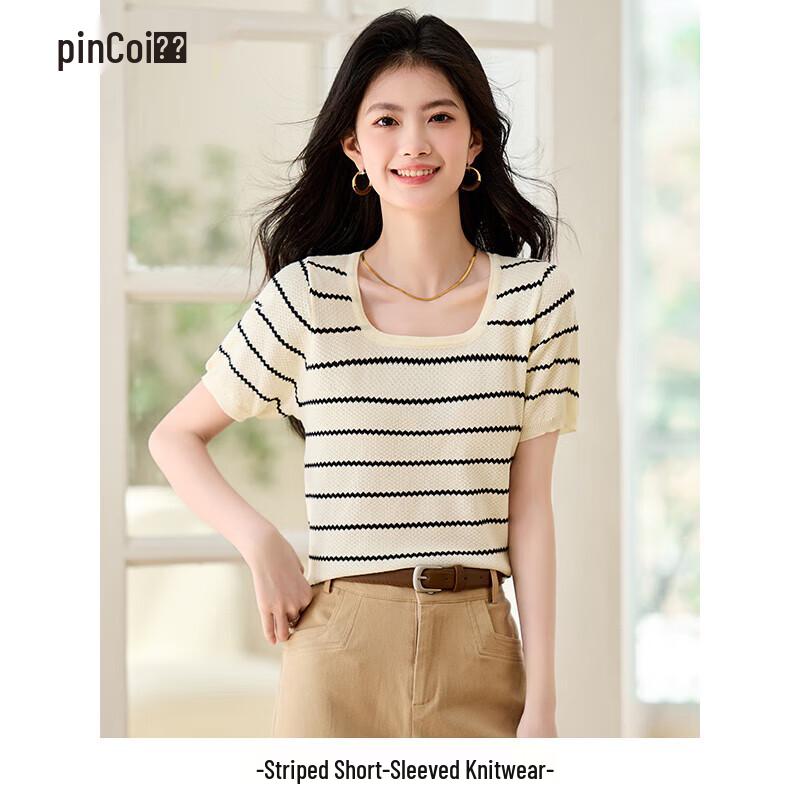 Pincai Women s Striped Knit T-Shirt L