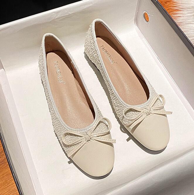 Fashion 2025 Ladies Silver Patchwork Bowtie Ballets Cloth Fabric Flats Round Toe Mocasines Dress Slip On Ballerinas Shoes Women Wedding