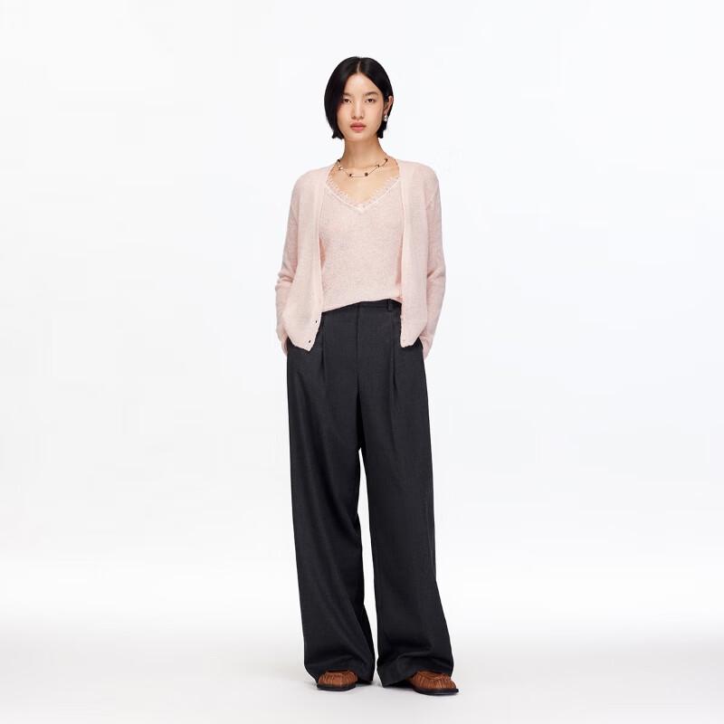 VEROMODA Women's Faux Two-Piece V-Neck Knit Sweater with Lace Trim