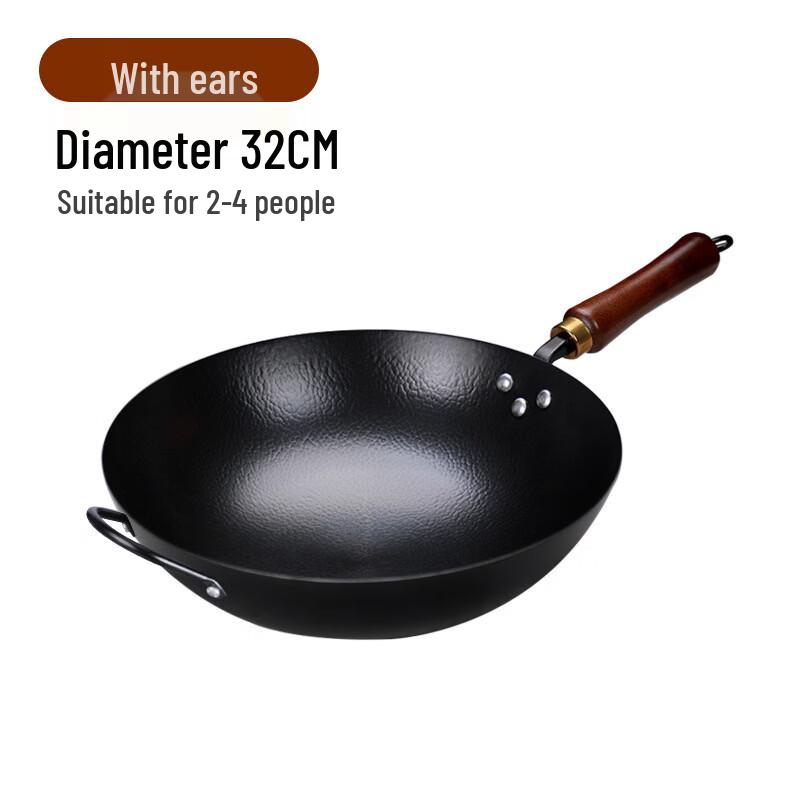 GOWKE Traditional Cast Iron Round Bottom Wok 32cm