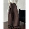 Womens High-Waisted Wide-Leg Trousers With Tie-Up Detail Vintage Pleated Loose Fit Casual Pants