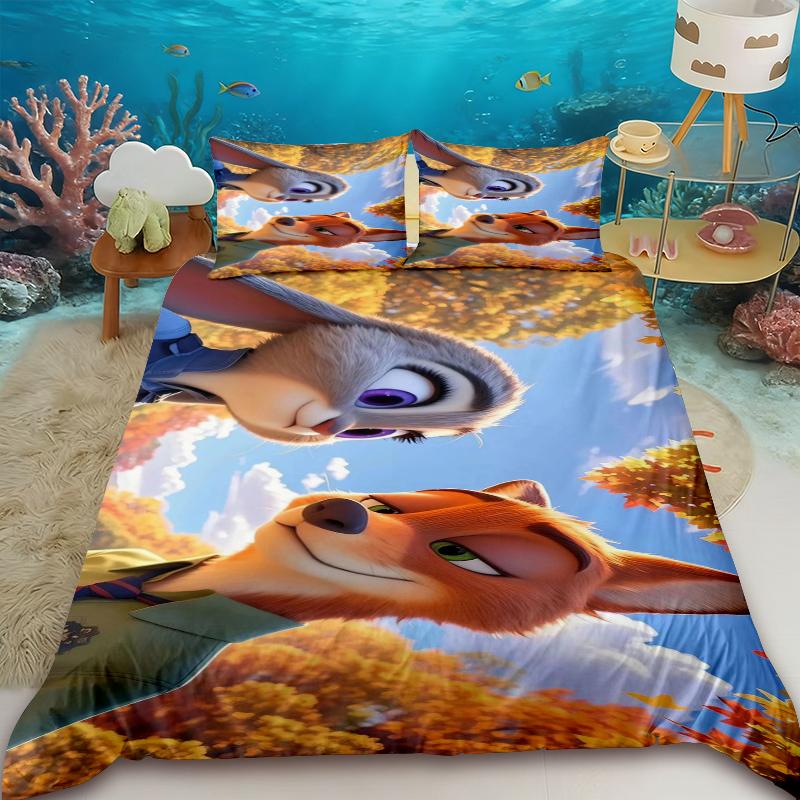 Zootopia Duvet Cover Set Anime Judy Nick Bedding Set with 2 Pillowcase Comforter Cover Children Bedroom Decor Gifts