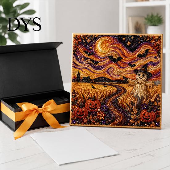 Fall Holiday Decoration Halloween Faux Pearl Art DIY Kit, 3D Bead Embroidery Craft Set, Spooky Painting Kit Ghost Goat Witch Wall Art, Seasonal