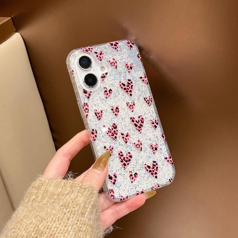 

Leopard Print Heart-Shaped Chain Phone Case for iPhone 13/14/15 Pro Max 16 Pro Max
