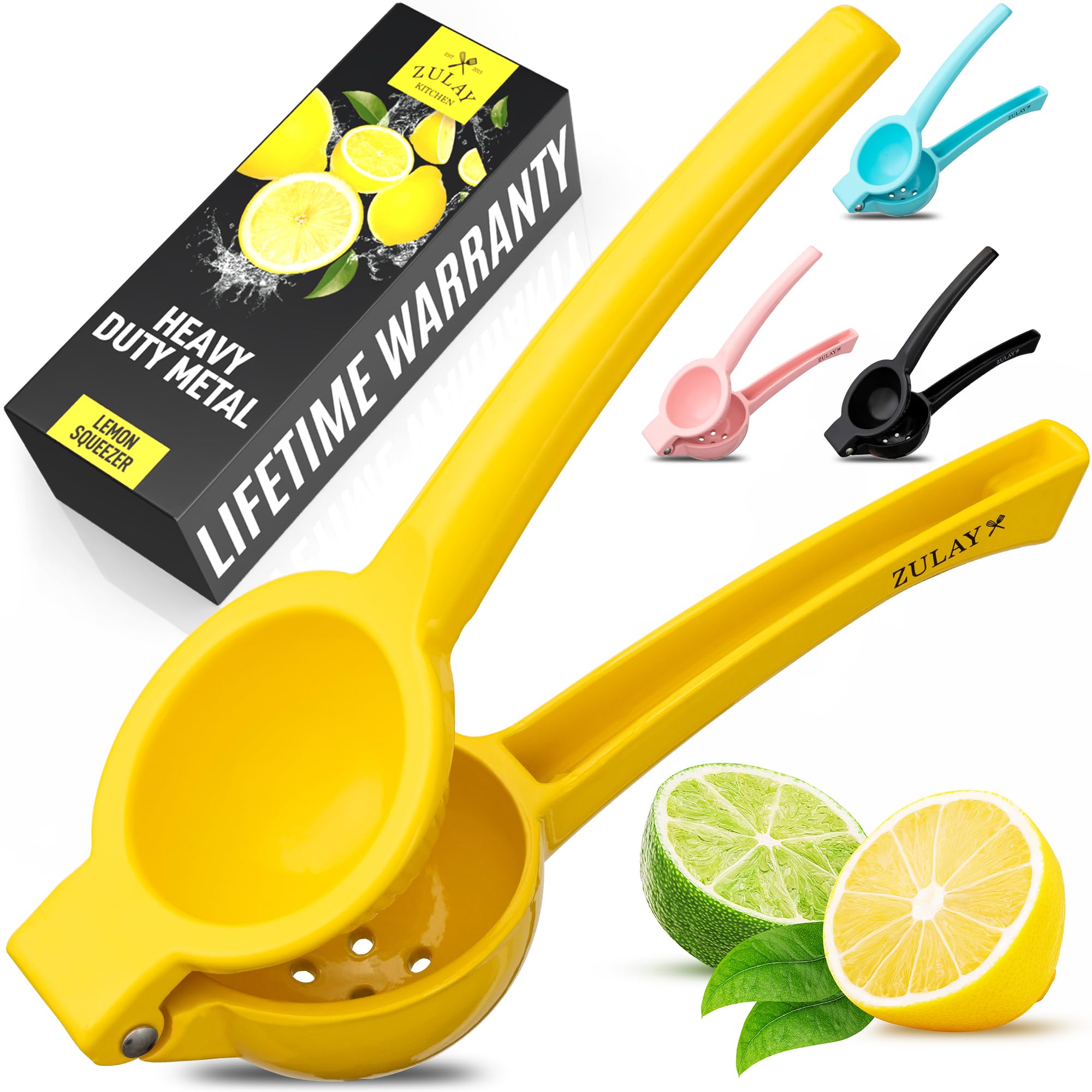 Zulay Kitchen Metall-Zitronenpresse - Handliche Zitronenpresse - Einfach zu bedienende Zitruspresse - Manuelle Presse zur Gewinnung des maximalen Saftgehalts (as the picture,Standard Handle) black