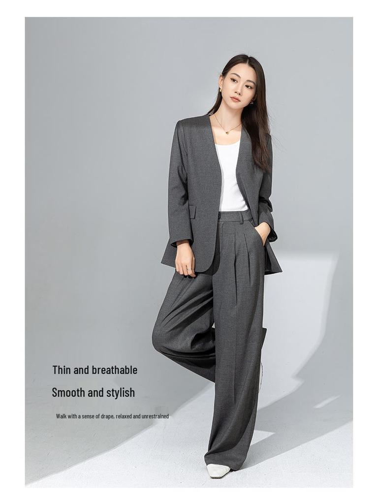 Xin Ge Spring 2025 TR Wool Suit: V-Neck Jacket & Wide-Leg Pants