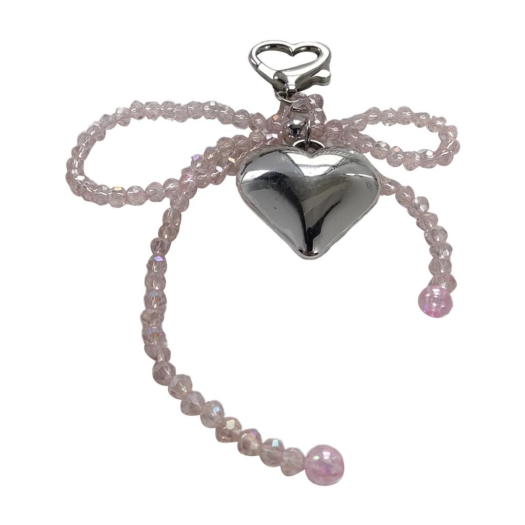 Crystal Beaded Phone Lanyard Bowknot Heart Pendant Wrist Strap Stylish Phone Charm Keyring Portable Accessory for Women