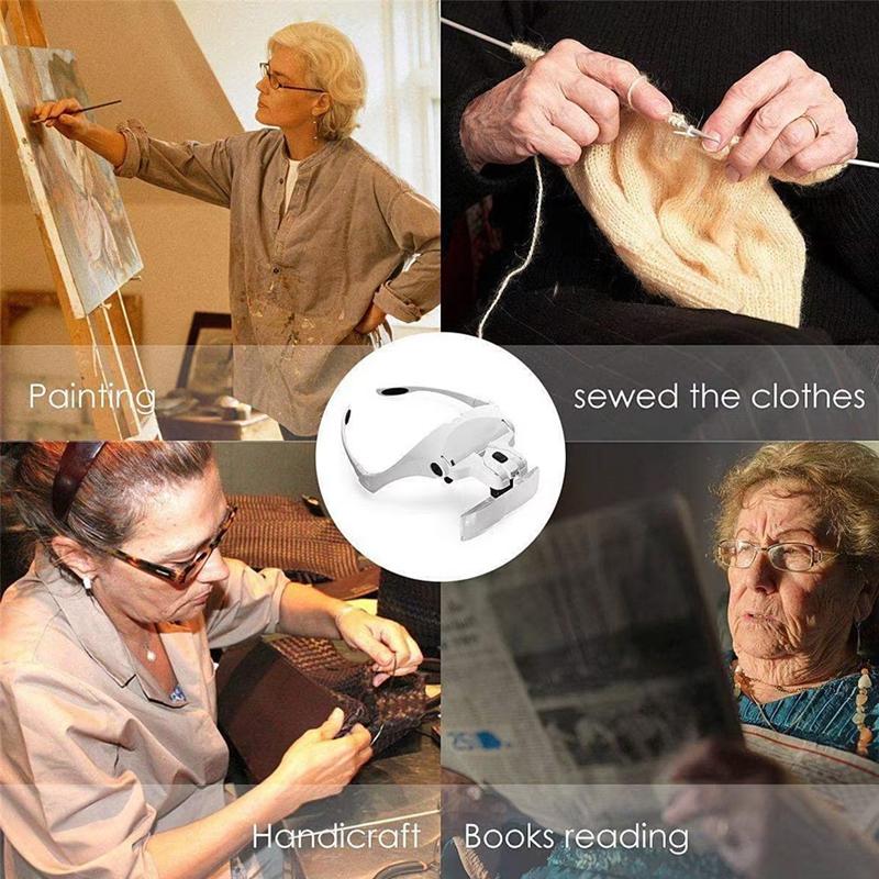 Headband Magnifying Glasses With Lamp Adjustable 5 Lens 1.0x 1.5x 2.0x 2.5x 3.5x