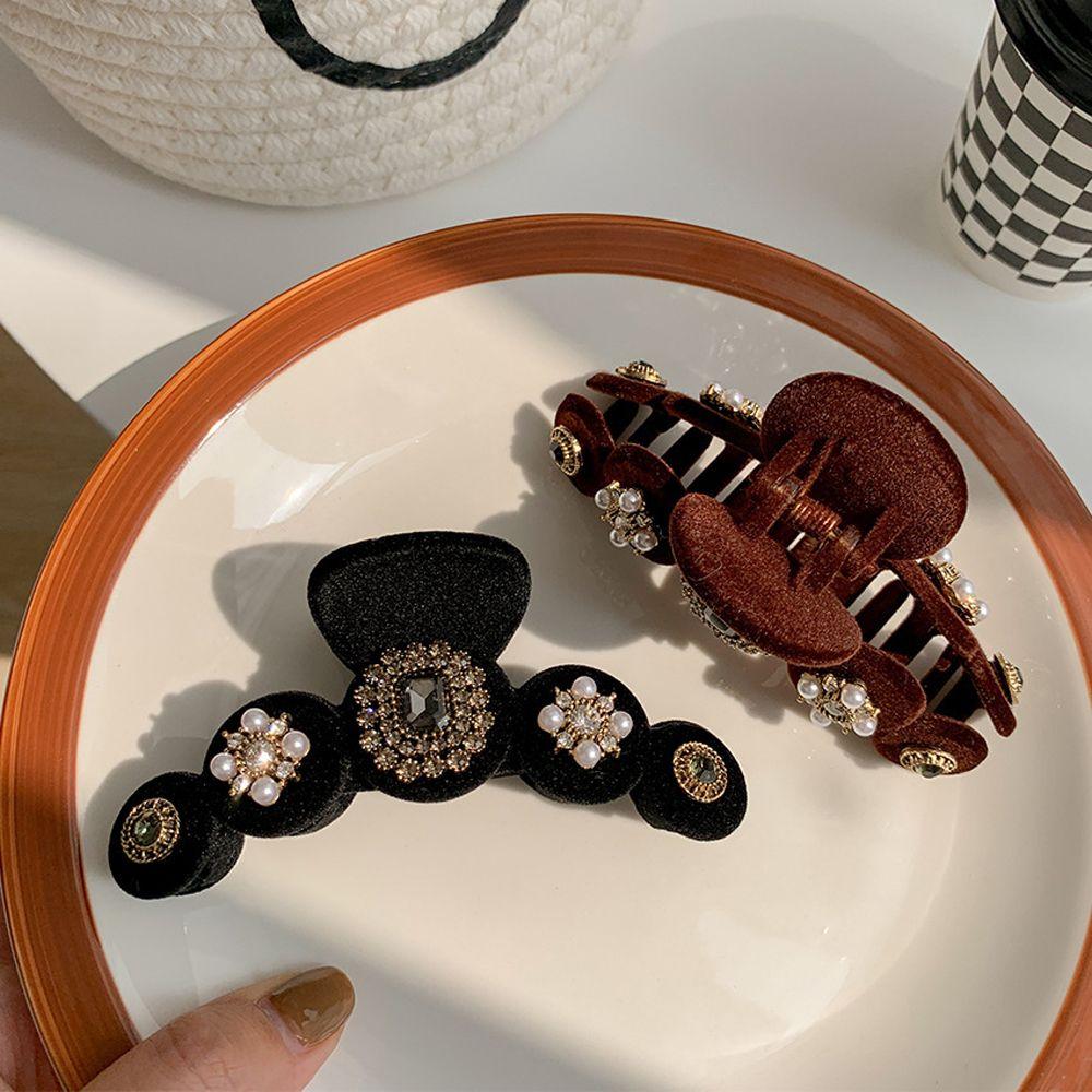 Velvet Pearl Hair Clip Korean Ponytail Holder Women Hair Claws Hairgrip Crystal Shark Clip
