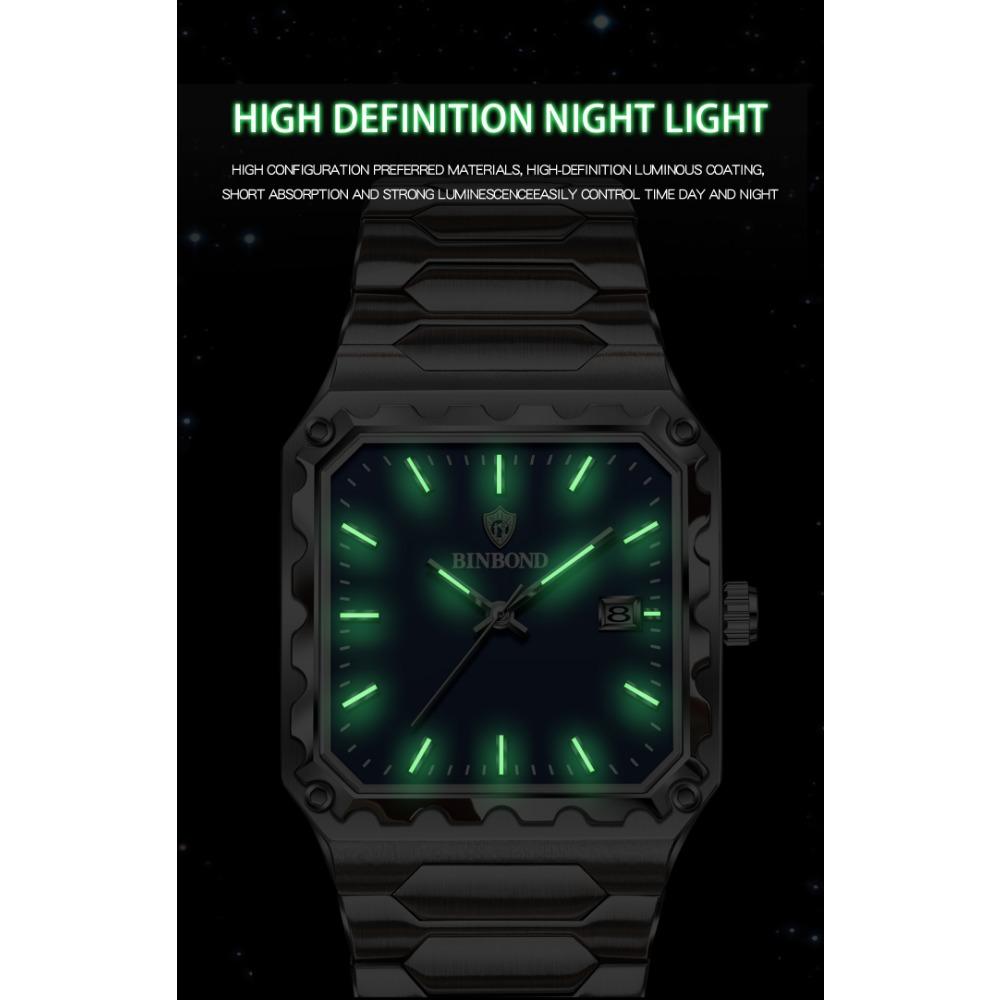 BINBOND Men's Luxury Quartz Watch Durable Accurate Luminous Waterproof Auto Date Business Fashion Wristwatch