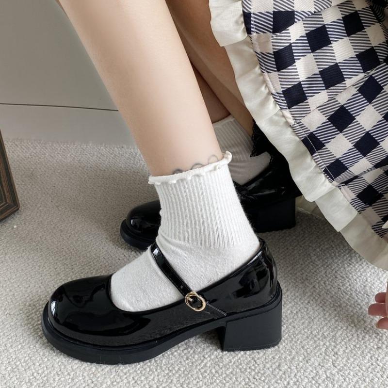 Fashion Simple Platform Single Shoes Autumn New Round Toe Shallow Mouth One Belt Non-slip Wear-resistant Square Heel Mary Jane Shoes
