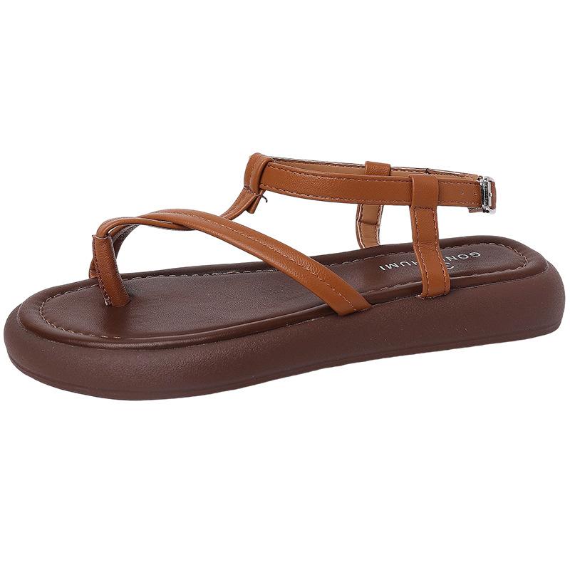 Niche retro design sense toe sandals women's 2025 summer new comfortable skirt thick-soled non-slip beach shoes