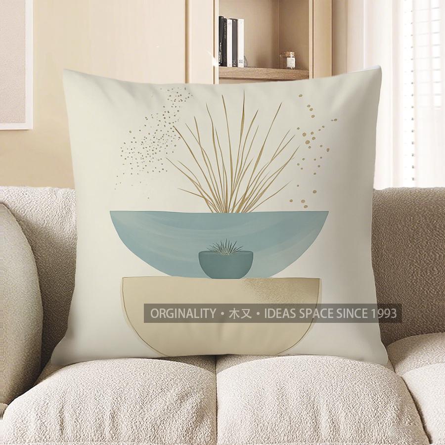Home Decor Modern Geometric & Eucalyptus Patterned Pillow Pattern Cushion Cover Suitable For Sofa Bedroom Car Pillow Cover