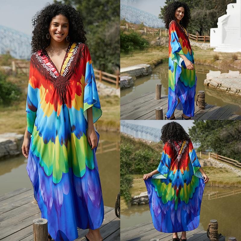 European & American Plus Size Printed Beach Cover-up Dress