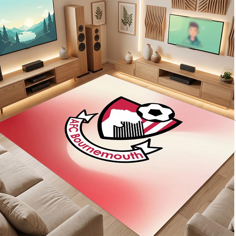 Bournemouth Football Print Crystal Velvet Rug, Comfortable Water Absorbent Non Slip Indoor Floor Carpet