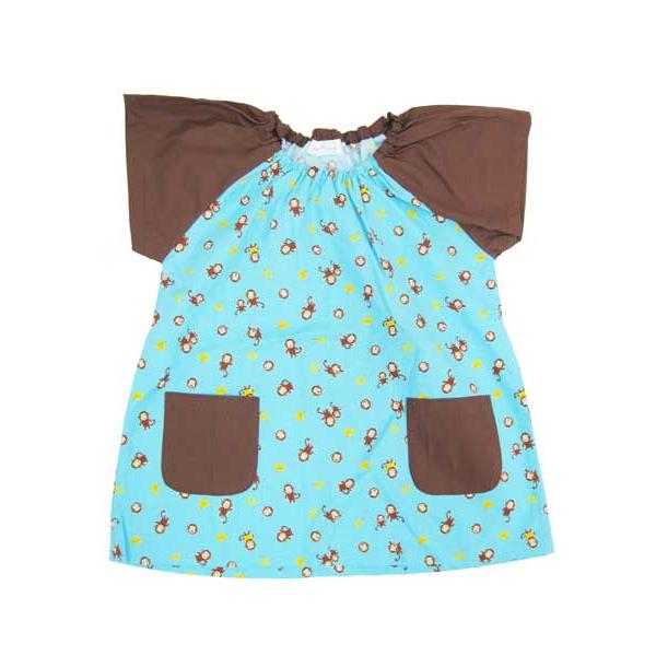 Smock [Kindergarten/Toddler] Short sleeve smock (blue monkey pattern) 100% cotton short sleeve Admission Kindergarten Nursery school Elementary