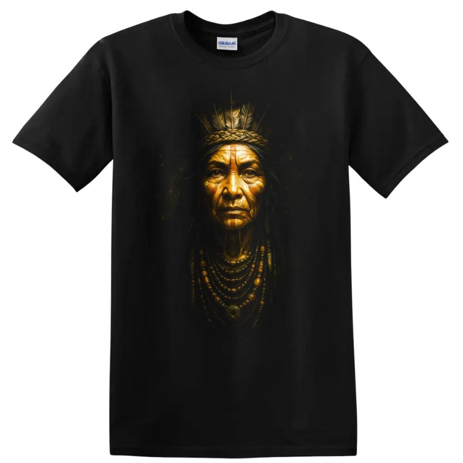 Dakota Chief Native Portrait T Shirt Warrior Headdress Feather Beads Tee