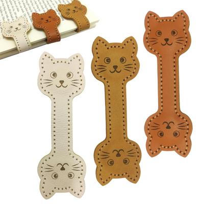 3 Pcs Magnetic Faux Leather Bookmark Cute Cat Face/Paw Shape Strong Magnet