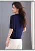 Women's Summer Ice Silk V-Neck Lace Knit T-shirt: Age-Defying, Tummy-Concealing Short Sleeve for Mid-Aged Moms 40s.