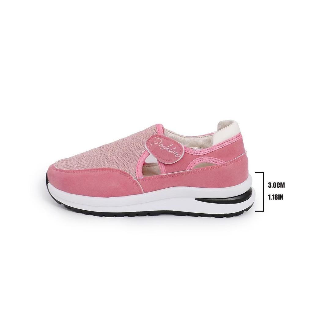 2025 foreign trade spring and autumn large size casual single shoes platform flying woven breathable Velcro casual mesh women's shoes