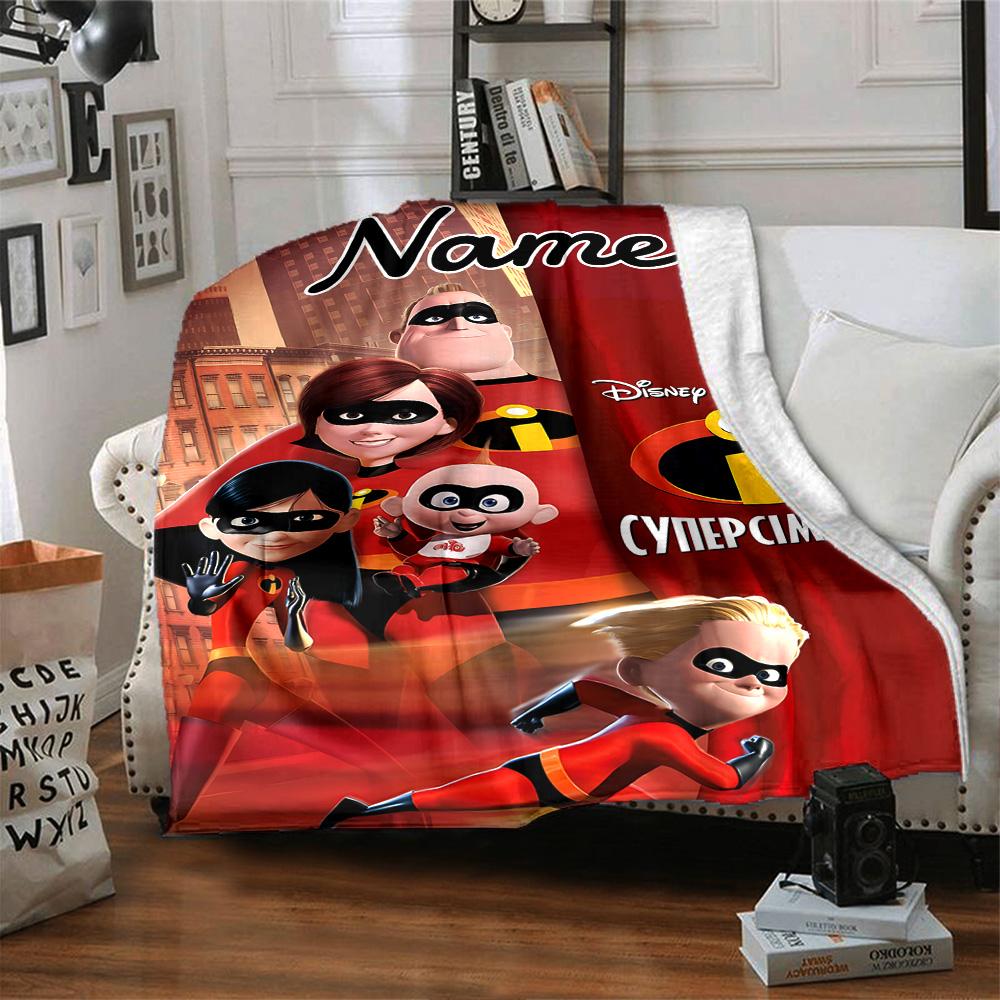 Custom Name Incredible Family Adventure flannel Blanket for Super Soft Cute Comfort Blanket for Travel Bedding Couch Sofa Blanket