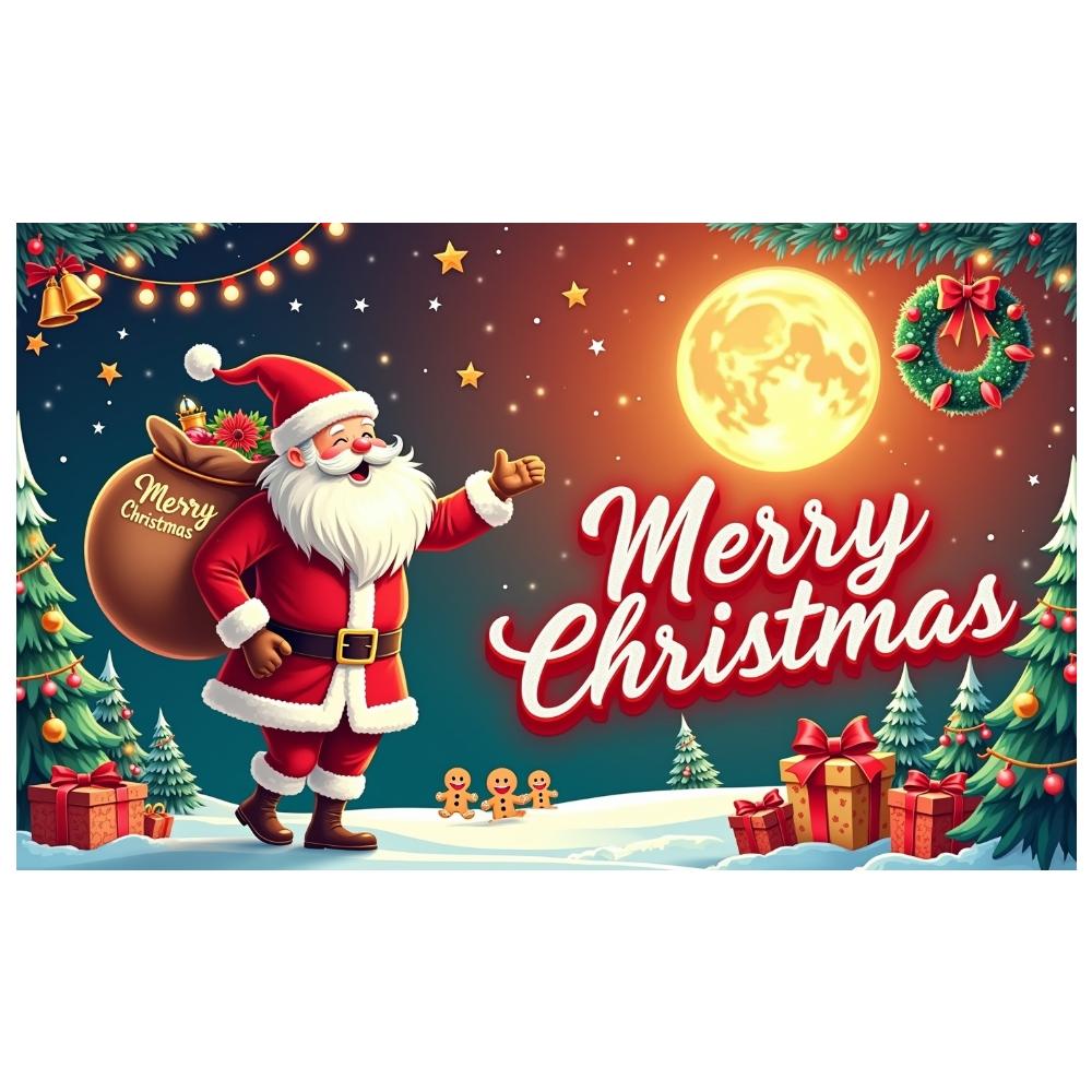 Christmas Banner Moon Background Santa Claus Banner Christmas Decoration Banner Holiday For Christmas Party Winter Festival