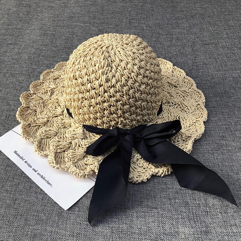 

Summer hat women s summer sunshade sunscreen hat sweet sun hat idyllic bow raffia straw hat Average size