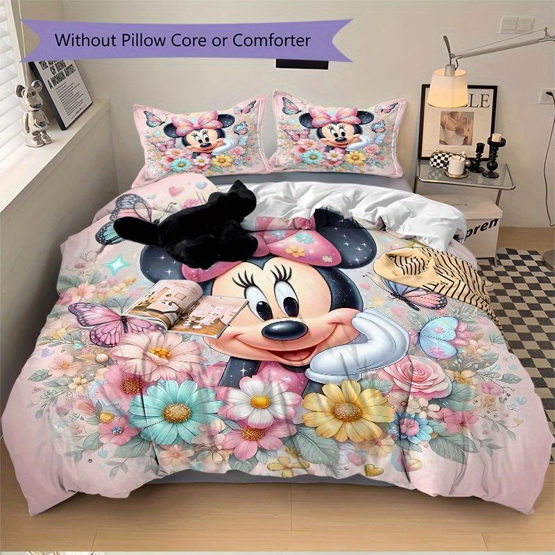 3pcs Cute Minnie Flower Bedding Set, Including 1 Quilt Cover and 2 Pillow Shams, Without Filling, Soft and Comfortable Home Bedroom B011