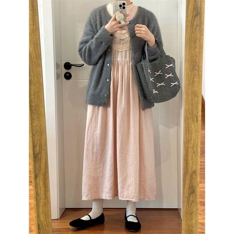 Ballet Sweet Bow Cute Vertical Pattern Washing Cotton Korean Owner Lazy Versatile Casual Storage Bag Mommy Bag