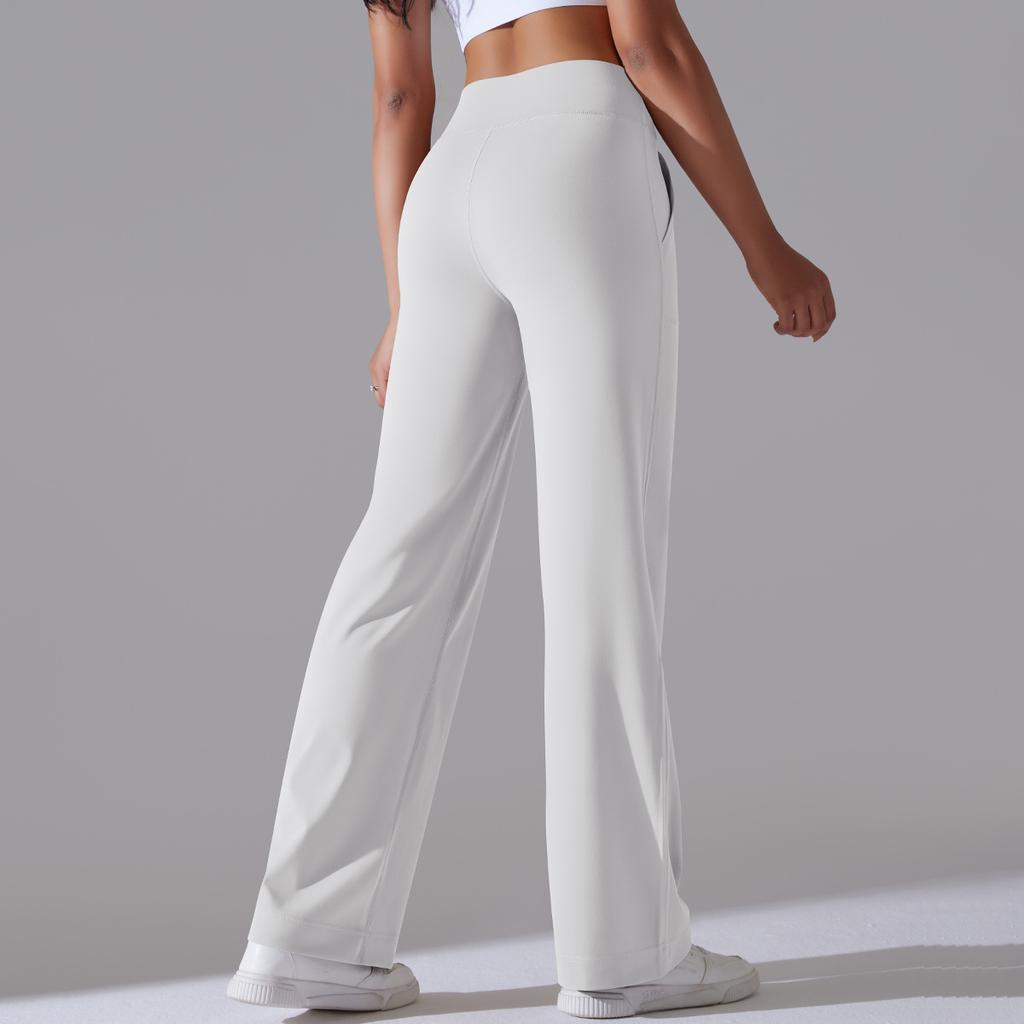 Brushed Breathable High-waist Elastic Loose Casual Pocket Wide-leg Nine-point Pants Running Fitness Yoga Leggings