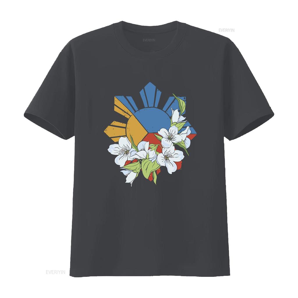 Filipino Flag Sun and Stars Sampaguita T Shirt Crewneck Symbol Philippines  vintage Washed Top For Everyday Wear Stretched