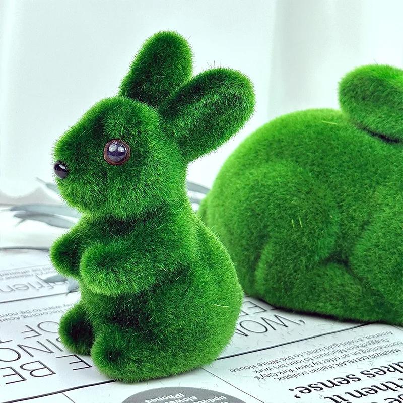 1/3/5/10/20PCS Easter Bunny Green Flocking 3D Moss Bunny Statue Simple Creative Garden Decoration Holiday Gift Bunny Ornament