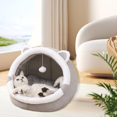 Yousheng Cute Cat Cave Bed Funny Cat Nest with Hanging Ball Cozy Cat Calming Bed with Ears Washable Removable Cushion for Indoor Cats Kittens
