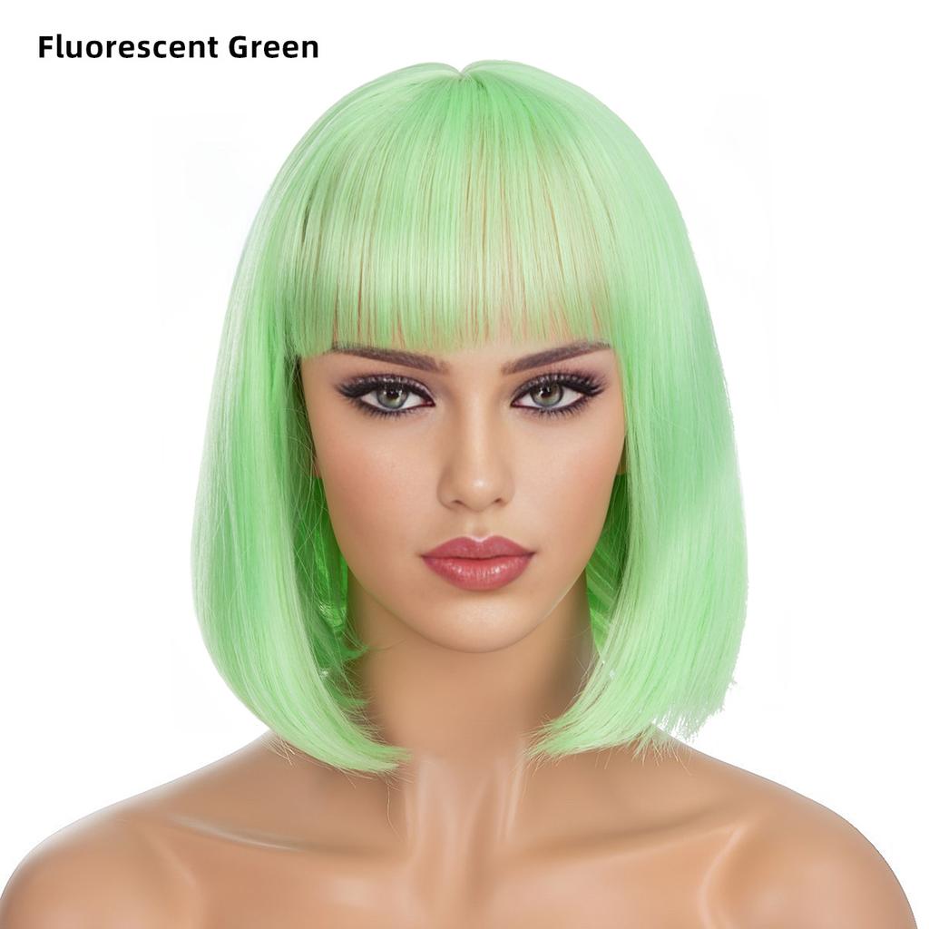 Women's Natural Looking Daily Use Short Straight Wig with See-through Bangs Ladies Front Lace Heat Resistant Fluffy Bob Wig