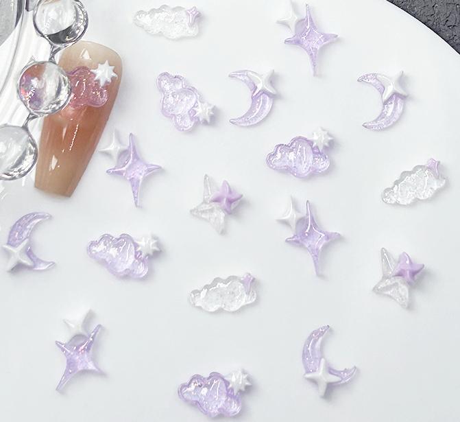 

50 шт., фиолетовое прозрачное облако для дизайна ногтей, очаровательное 3D, милая луна, остроконечная звезда, лунное облако, украшение для ногтей, сделай сам, Kawaii, аксессуары для ногтей