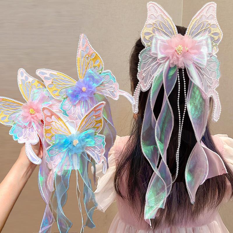 Cute Big Bow Princess Style Girl Woven Hair Strap Hair Clip With Long Tail Headwear Hair Accessories