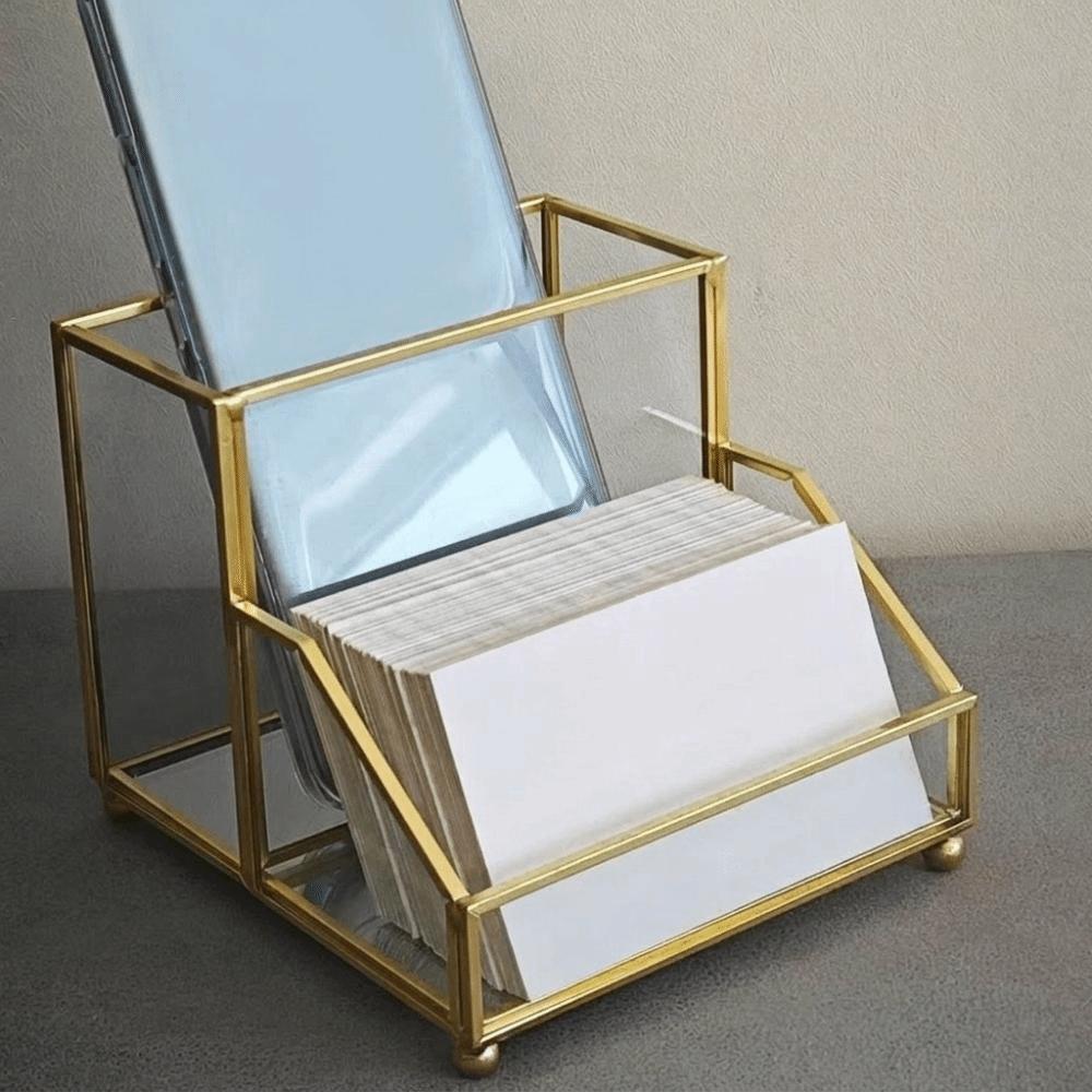Golden Edge Business Card Holder Elegant Desk Organizer Creative Name Card Organizer Meetings