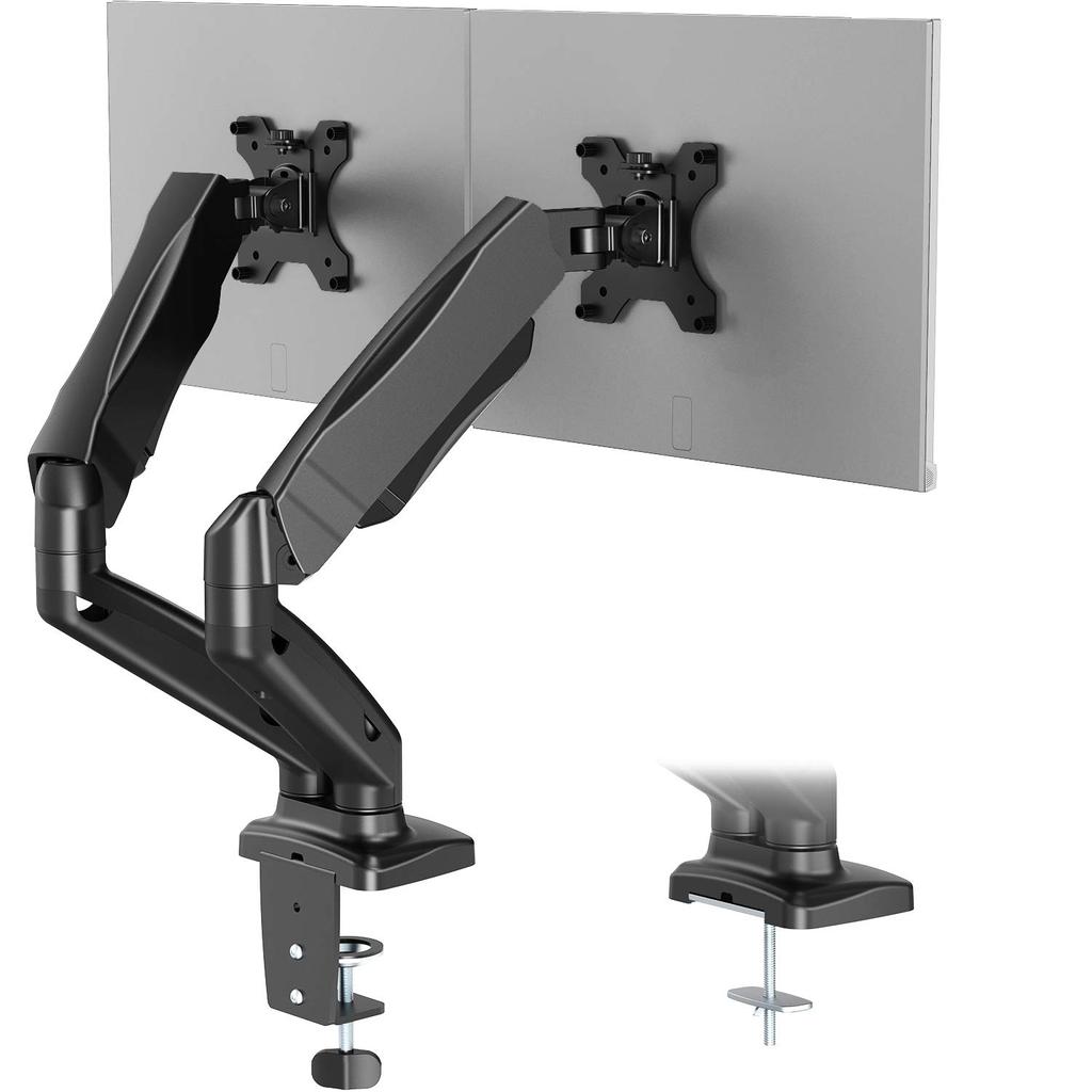 WALI Dual Monitor Stand Arm for Two Adjustable Gas Spring Desk Mount with Swivel Mounting Holes and Grommet Base To 32 Lbs Black Mount, Monitors,