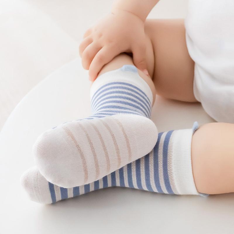 Summer Thin Children's Stripe Socks For Girls Boys Cute Cartoon Newborn Socks Cotton Boneless Mesh Baby Toddler Sock