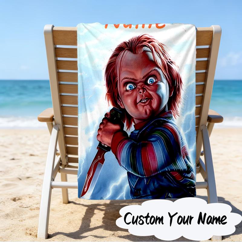 Custom Name Chucky Microfiber Beach Towel Super Soft & Absorbent for Bath, Beach, Travel Bath Time Accessory, Fan gifts