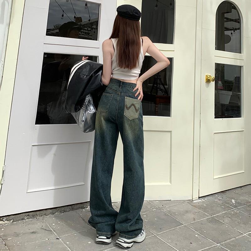 American Style High-Waist Wide-Leg Jeans for Women - Spring & Autumn 2023, Retro Straight Floor-Length Trousers