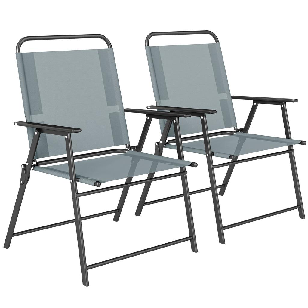 Folding Garden Chairs, Set of 2 Camping Chairs with Mesh Seat, Grey