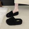 Internet celebrity plush thick-soled one-word cotton slippers women's outerwear 2025 autumn and winter new soft-soled comfortable one-pedal fluff drag