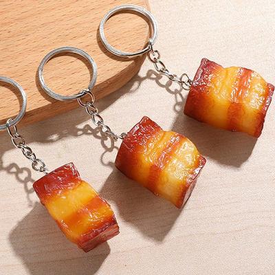 Creative Funny Simulation PVC Food Keychain Roasted Chicken Wings Metal Keychain Car Bag Decor Pendant Key Ring Gifts