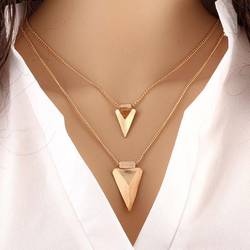 European Style Hip-hop Fashion Necklace Simple Multi-layer Triangular Metal Clothing Accessories Sweater Chain Collarbone Chain