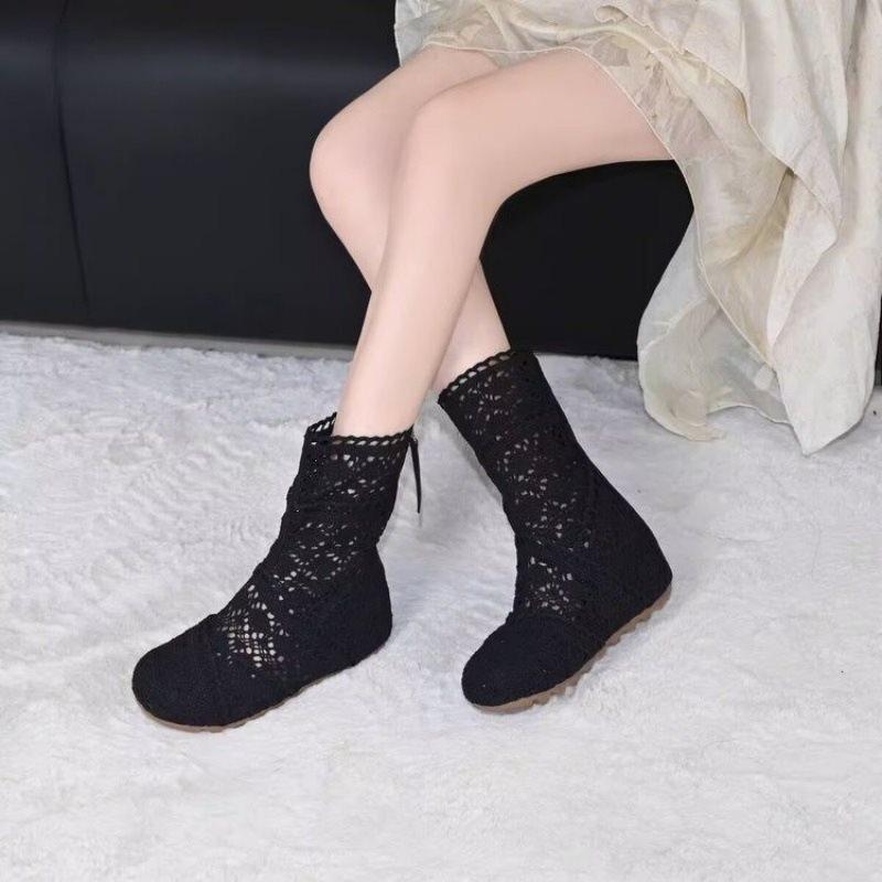 

Lace summer spring and summer knitted cool boots women s new boots hemp mesh design hollow short boots 40 чорний