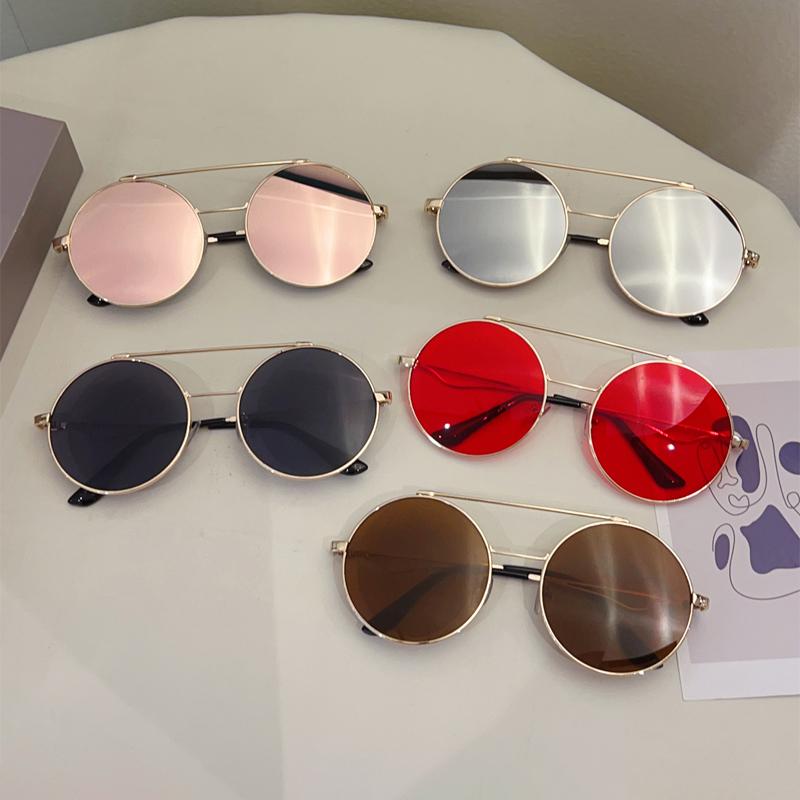 Vintage Round Sunglasses Men New in Fashion Double Bridge Mirror Shades Women Trendy Retro Brand Design Sun Glasses