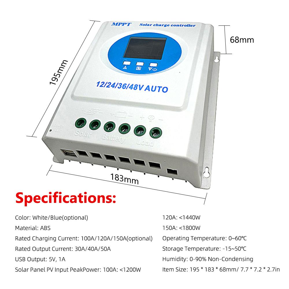 Regulator de încărcare solar MPPT 150A 12V 24V 36V 48V Afișaj LCD Regulator inteligent pentru baterie cu