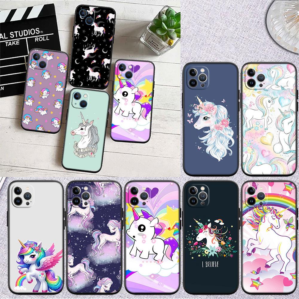 LO22 Cartoon Unicorn Soft Shell Phone Case for iPhone SE X XS XR 11 16E 17 Pro Max Air 8 7 6 6s Plus