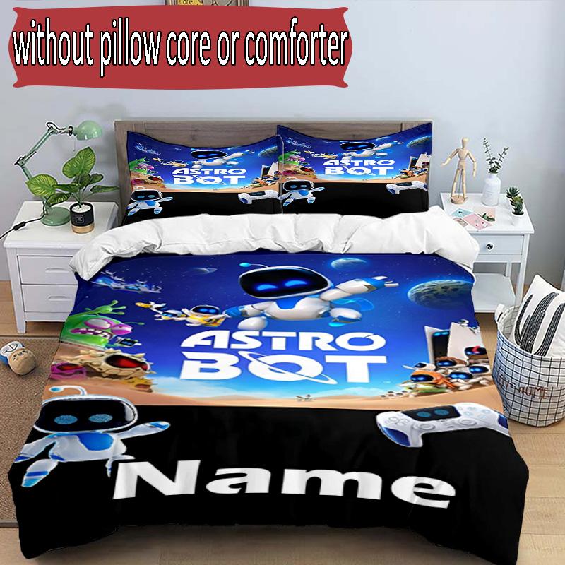 3pcs Duvet Cover Set (1*Duvet Cover + 2*Pillowcase, Without Core), Custom Name Cosmic Bot Crew Pattern Bedding Set, Home Bedroom Decor Gift